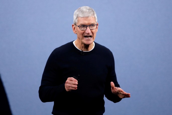 CEO Tim Cook speaks at an Apple event at the company's headquarters in Cupertino, California, U.S.