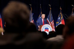 Former U.S. President Donald Trump speaks at the North Carolina GOP convention dinner in Greenville, North Carolina, U.S.