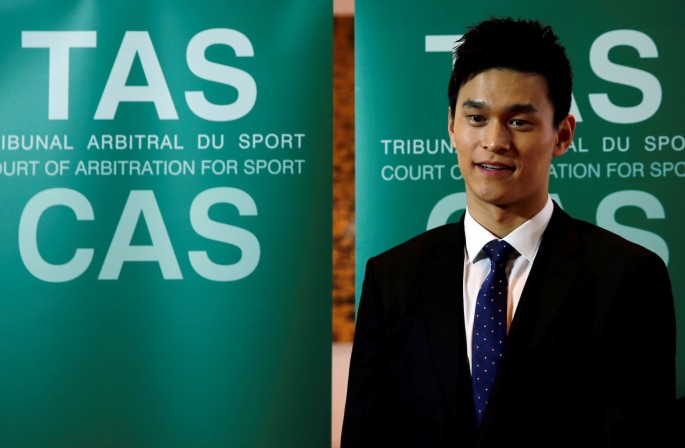 Chinese swimmer Sun Yang poses after a public hearing of the Court of Arbitration for Sport (CAS) for the appeal filed by the World Anti-Doping Agency (WADA)