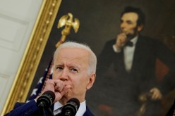 U.S. President Joe Biden speaks in the State Dining Room of the White House in Washington, U.S.,
