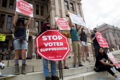 Voting rights activists gather during a protest against Texas legislators who are advancing a slew of new voting restrictions in Austin, Texas, U.S.