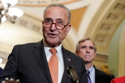 Senate Majority Leader Chuck Schumer (D-NY) speaks to the media after the Senate Democratic policy luncheon on Capitol Hill in Washington, U.S.,