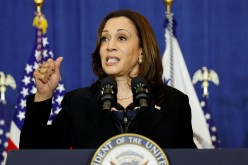 U.S. Vice President Kamala Harris gestures as she delivers remarks on child tax credits at Brookline Memorial Recreation Center, in Pittsburgh, Pennsylvania, U.S
