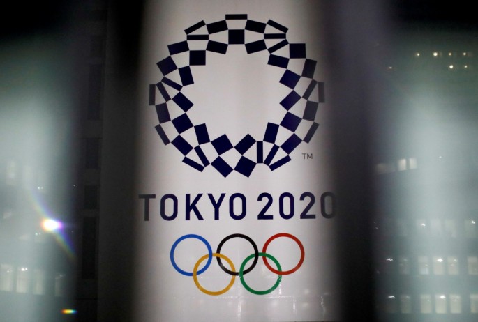 The logo of the Tokyo Olympic Games, at the Tokyo Metropolitan Government Office building in Tokyo, Japan,