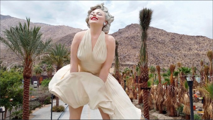 A controversial statue of actress Marilyn Monroe stands in front of the Palm Springs Art Museum in Palm Springs, California, U.S