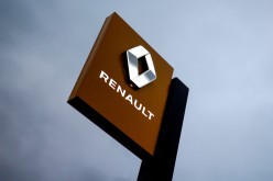 The logo of carmaker Renault is pictured at a dealership in Vertou, near Nantes, France,