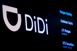 The logo for Chinese ride-hailing company Didi Global Inc is pictured during the IPO on the New York Stock Exchange (NYSE) floor in New York City, U.S