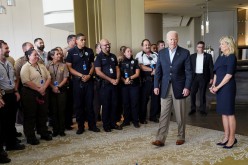 U.S. President Joe Biden and first lady Jill Biden meet rescue teams and first responders on the building collapse in Surfside in Miami, Florida U.S.