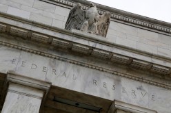 An eagle tops the U.S. Federal Reserve building's facade in Washington,