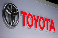 A Toyota logo is displayed at the 89th Geneva International Motor Show in Geneva,