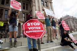Voting rights activists gather during a protest against Texas legislators who are advancing a slew of new voting restrictions in Austin, Texas, U.S