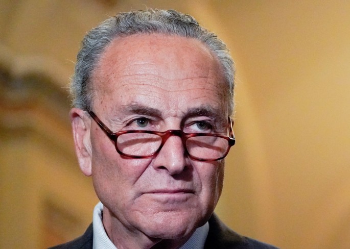 U.S. Senate Majority Leader Chuck Schumer (D-NY) faces reporters following the Senate Democrats weekly policy lunch at the U.S. Capitol in Washington, U.S.,