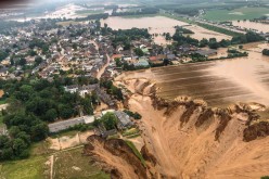 An areal view after flooding at Erftstadt-Blessem, Germany,