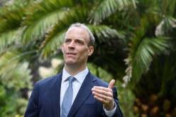 Britain's Foreign Secretary Dominic Raab gestures during an interview with Reuters on the sidelines of G7 summit in Carbis Bay, Cornwall, Britain