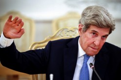 U.S. climate envoy John Kerry gestures as he talks during a meeting with Russian Foreign Minister Sergei Lavrov (not pictured) in Moscow, Russia
