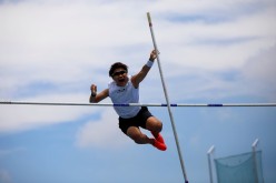 So Sato, 25, a deaf and transgender pole vaulter, works out during a camp training with other deaf athletes in Utsunomiya, north of Tokyo, Japan
