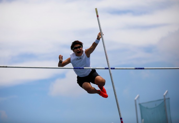 So Sato, 25, a deaf and transgender pole vaulter, works out during a camp training with other deaf athletes in Utsunomiya, north of Tokyo, Japan