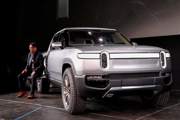 R.J. Scaringe, Rivian's CEO, introduces his company's R1T all-electric pickup truck at Los Angeles Auto Show in Los Angeles, California, U.S.