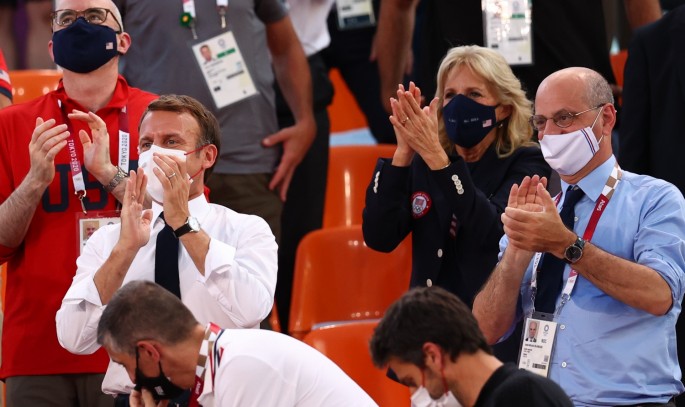 Olympics - Basketball 3x3-Macron and Jill Biden look on as France lose to U.S