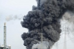 Smoke billows following an explosion in Leverkusen, Germany,