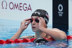Tokyo, Japan; Katie Ledecky (USA) after the women's 200m freestyle semifinals during the Tokyo 2020 Olympic Summer Games at Tokyo Aquatics Centre. 