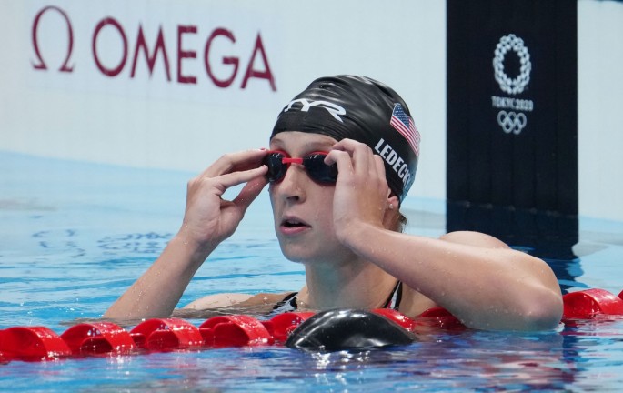 Tokyo, Japan; Katie Ledecky (USA) after the women's 200m freestyle semifinals during the Tokyo 2020 Olympic Summer Games at Tokyo Aquatics Centre. 
