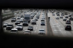 Morning traffic drives on the 405 freeway in Los Angeles, California, U.S.