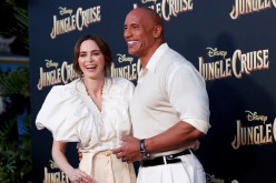 Cast members Dwayne Johnson and Emily Blunt attend the premiere for the film 