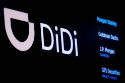 The logo for Chinese ride-hailing company Didi Global Inc is pictured during the IPO on the New York Stock Exchange (NYSE) floor in New York City, U.S.