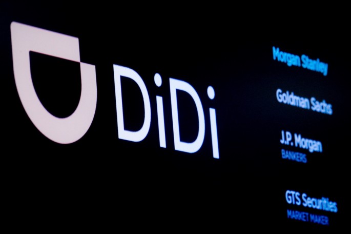 The logo for Chinese ride-hailing company Didi Global Inc is pictured during the IPO on the New York Stock Exchange (NYSE) floor in New York City, U.S.