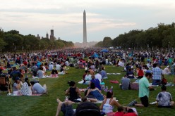 People gather for the annual Independence Day fireworks celebration at the National Mall in Washington, U.S.,