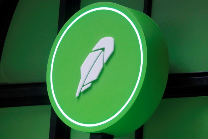 The logo of Robinhood Markets, Inc. is seen at a pop-up event on Wall Street after the company's IPO in New York City, U.S.,