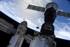 The Nauka (Science) Multipurpose Laboratory Module is seen docked to the International Space Station (ISS) next to next to Soyuz MS-18 spacecraft 