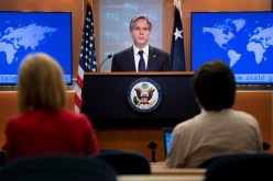 U.S. Secretary of State Antony Blinken speaks about refugee programs for Afghans who aided the U.S. during a briefing at the State Department in Washington, DC, U.S