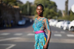 Lehlogonolo Machaba, the first openly transgender woman to compete for the Miss South Africa title poses for a photograph outside the Union Buildings in Pretoria,