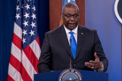 U.S. Defense Secretary Lloyd Austin answers reporters questions at the Pentagon as the U.S. military nears the formal end of its mission in Afghanistan in Arlington, Virginia, U.S. 
