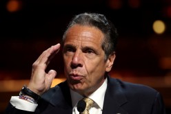  New York Governor Andrew Cuomo speaks while making an announcement at a news conference from the stage at Radio City Music Hall in Manhattan in New York City, 