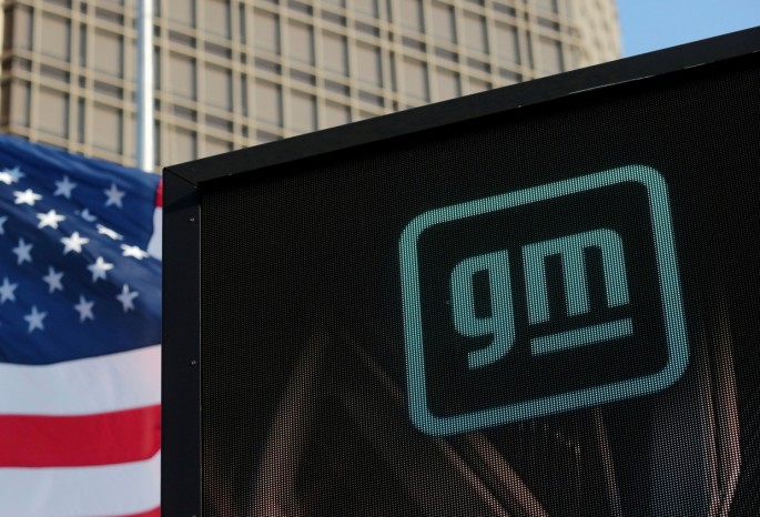 The new GM logo is seen on the facade of the General Motors headquarters in Detroit, Michigan, U.S.