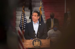 New York Governor Andrew Cuomo speaks during a news conference on COVID-19 vaccination at Suffolk County Community College in Brentwood, New York, U.S