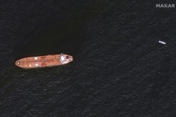 A satellite image shows the damaged Mercer Street Tanker moored off the coast of Fujairah, United Arab Emirates