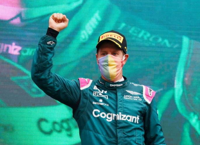  Formula One F1 - Hungarian Grand Prix - Hungaroring, Budapest, Hungary - August 1, 2021 Second placed Sebastian Vettel of Aston Martin