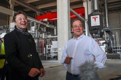 Tesla CEO Elon Musk and Christian Democratic Union (CDU) party leader Armin Laschet visit the construction site of Tesla's Gigafactory in Gruenheide near Berlin,