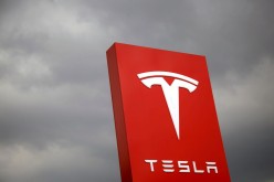 The logo of Tesla is seen in Taipei, Taiwan