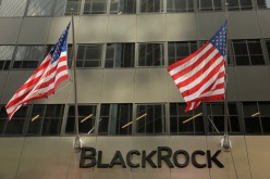 A sign for BlackRock Inc hangs above their building in New York U.S.,