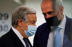 United Nations Secretary-General Antonio Guterres (L) arrives for the United Nations Security Council meets regarding the situation in Afghanistan at the United Nations in New York City,