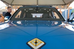  The logo for electric vehicle startup Rivian is seen on the hood of its new R1T all-electric truck in Mill Valley, California, U.S.