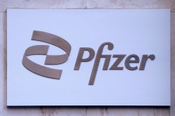 Pfizer logo seen outside their building in Manhattan, New York City, New York, U.S.,