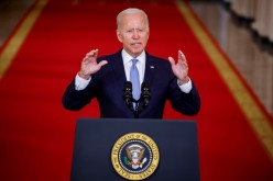 U.S. President Joe Biden delivers remarks on Afghanistan during a speech in the State Dining Room at the White House in Washington, U.S