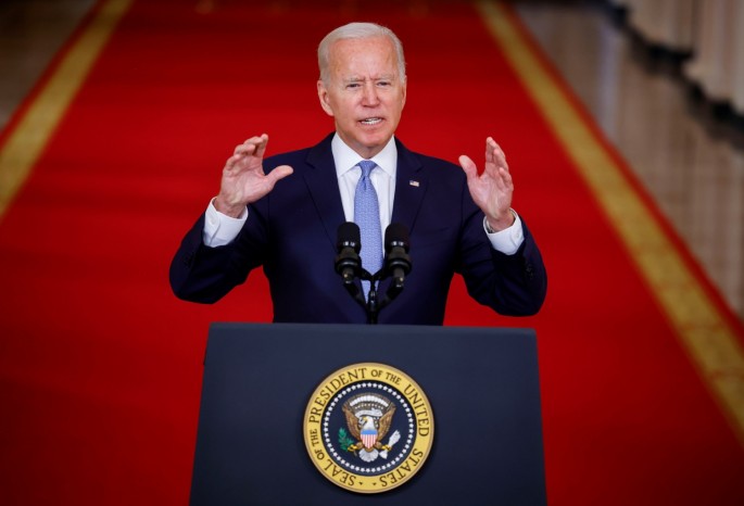 U.S. President Joe Biden delivers remarks on Afghanistan during a speech in the State Dining Room at the White House in Washington, U.S