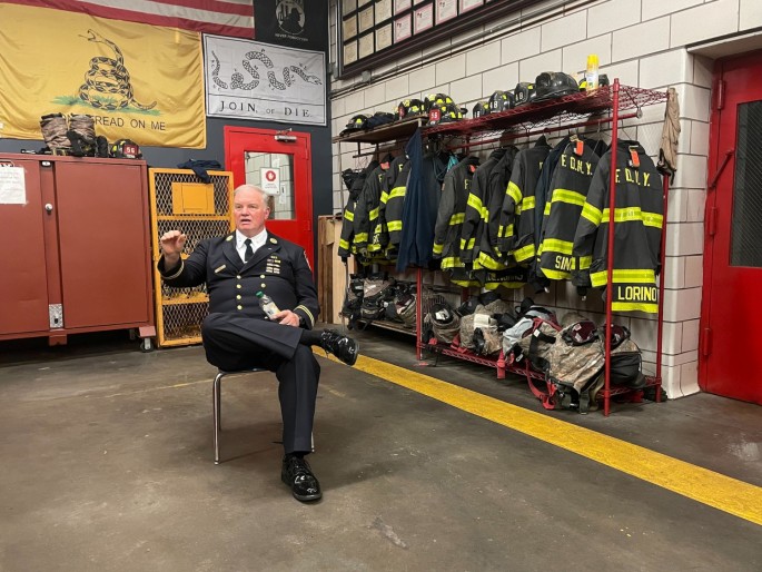 Jay Jonas, a deputy chief at the New York Fire Department, attends an interview with Reuters at a fire station in the Bronx, ahead of the 20th anniversary of the September 11 attacks, in New York, U.S.